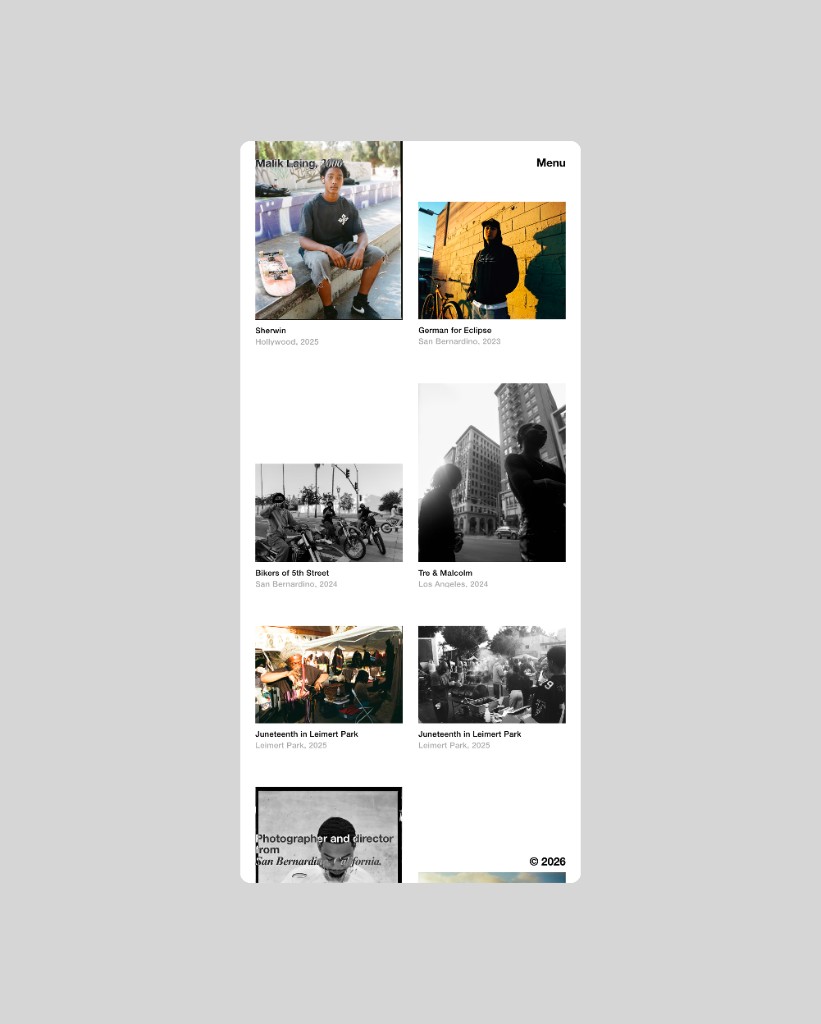 Mobile gallery view of Malik Laing's photography portfolio