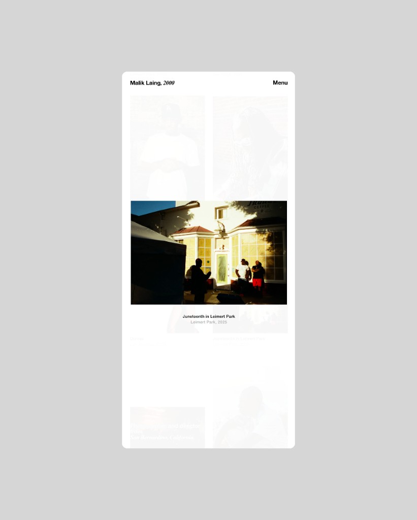 Mobile home view of Malik Laing's photography portfolio